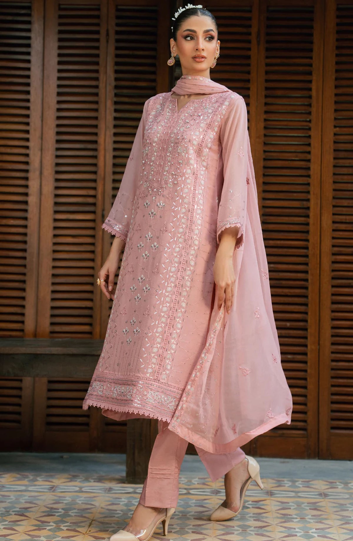 Morbagh by Shamooz Embroidered Chiffon Stitched 3 Piece Suit - Sem-0833 - SMZ25MFC - Pink - Festive Collection