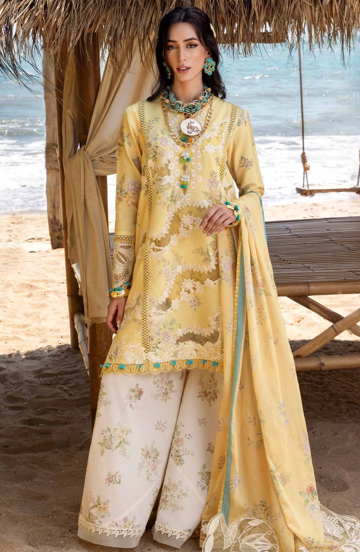 Saira Shakira Embroidered Lawn Unstitched 3 Piece Suit - SERENA-A - SSK25L - Yellow - Summer Collection