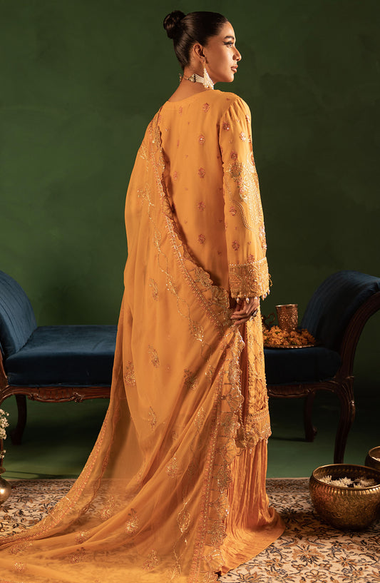 Aaraish by Diara Couture Embroidered Chiffon Stitched 3 Piece Suit - SF-15 HAYA - DC25AA - Mustard - Formal Collection