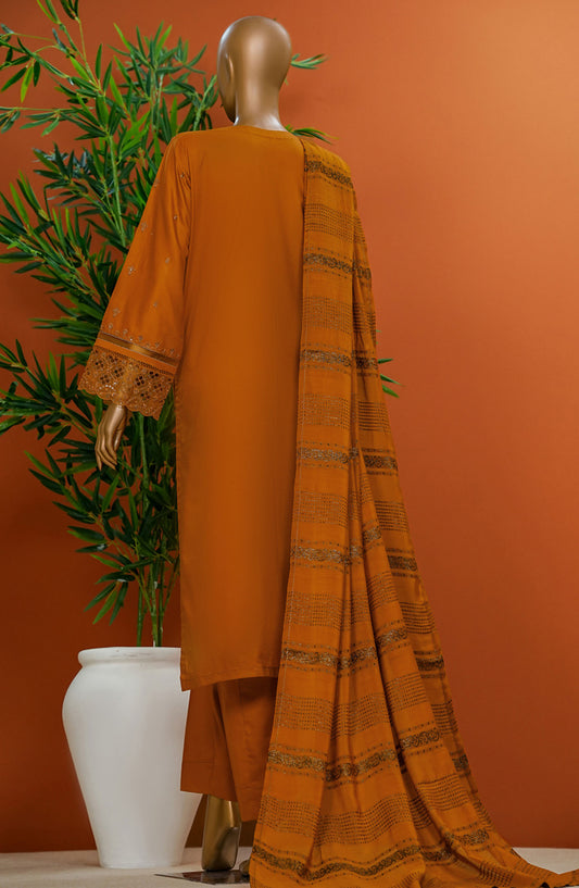 HZ Textile Embroidered Cotton Stitched 3 Piece Suit - SSE-102 Rust - HZ25MUV1 - Orange - Summer Collection