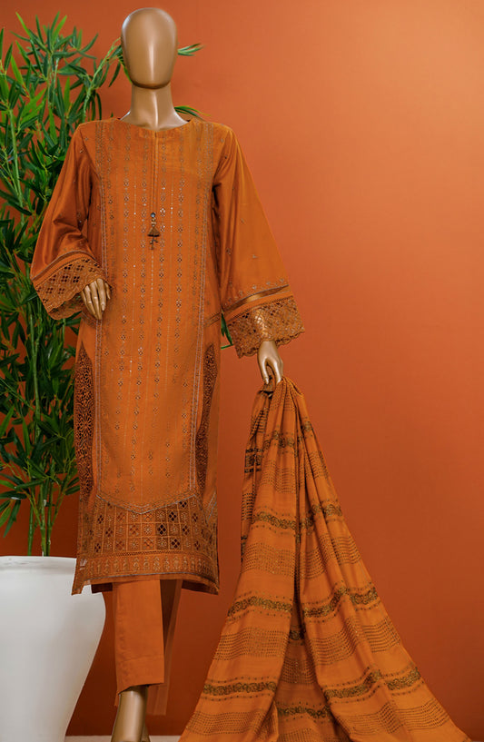 HZ Textile Embroidered Cotton Stitched 3 Piece Suit - SSE-102 Rust - HZ25MUV1 - Orange - Summer Collection