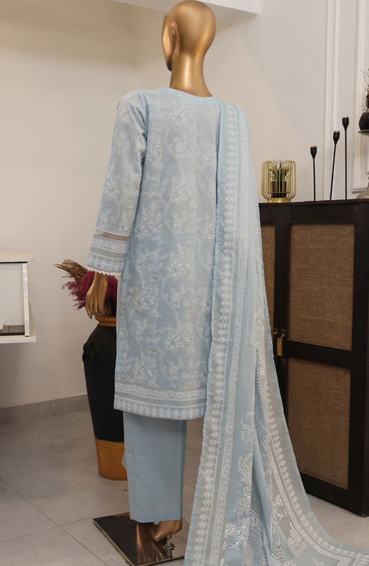 HZ Textile Printed Lawn Stitched 3 Piece Suit - SSP-3P-021 Baby Blue - HZ25FHGE - Blue - Eid Collection