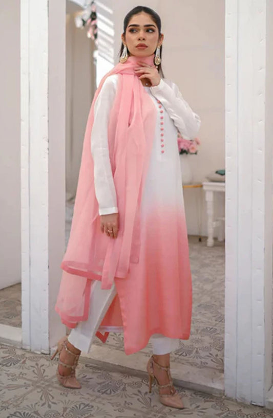 Zauk Casual Rawsilk Stitched 3 Piece Suit - Tara - ZK25EE - Pink - Festive Collection
