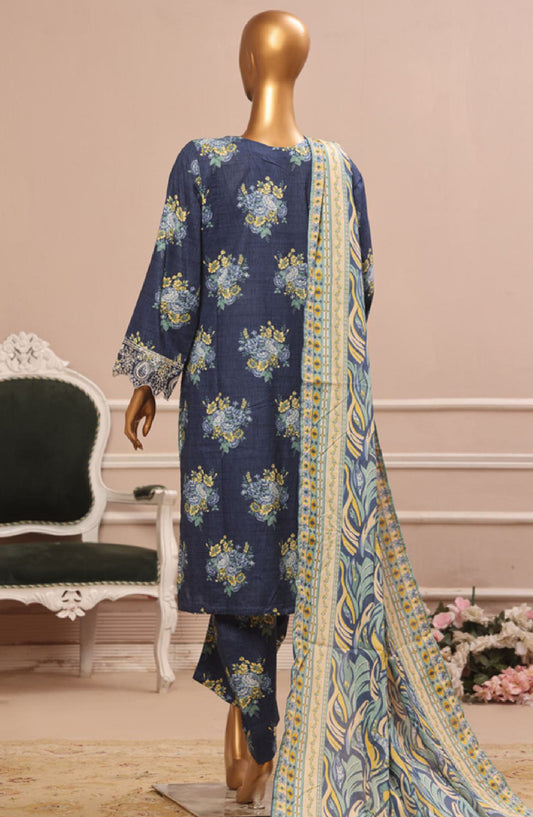 Bin Saeed Embroidered Lawn Stitched 3 Piece Suit - WC-48 - BS25EL3PCV5 - Blue - Summer Collection