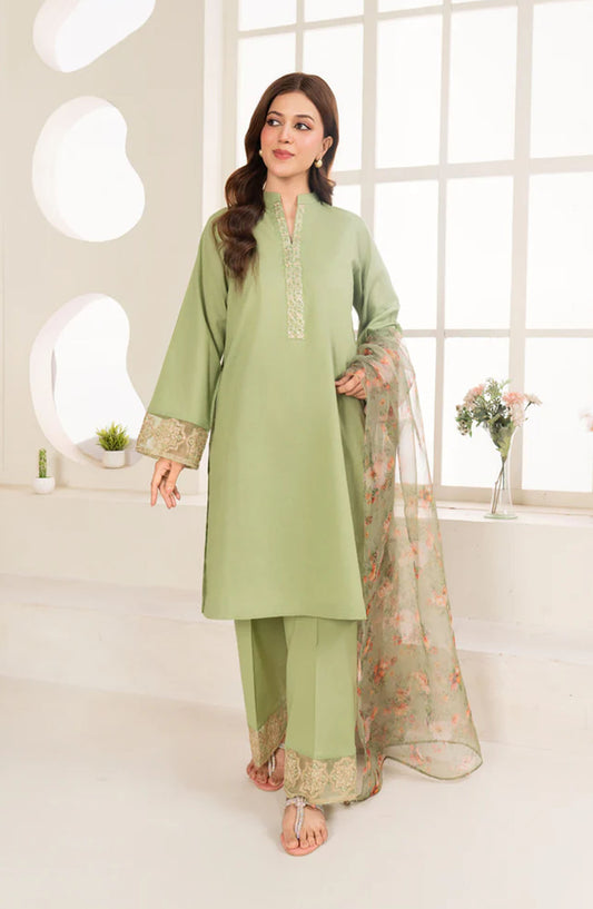 La Rosaa Embroidered Cotton Stitched 3 Piece - Zinnia 3Pc - LRS25EE - Green - Eid Collection