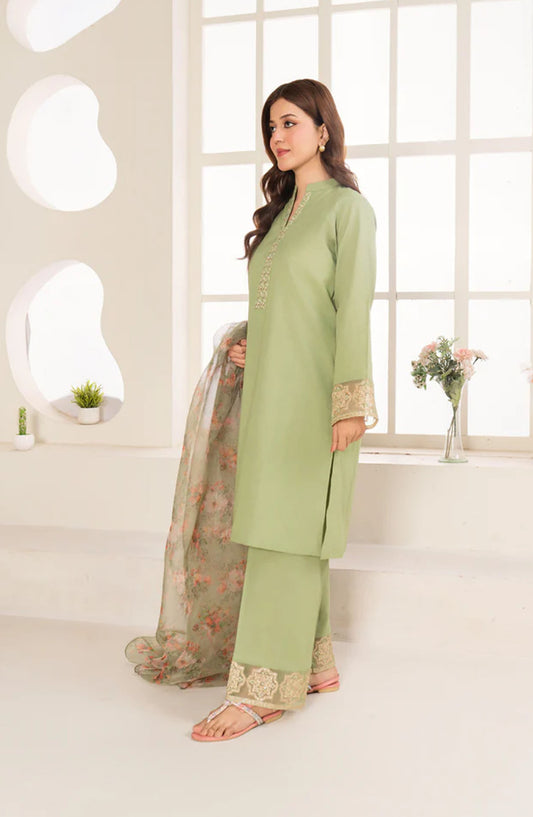 La Rosaa Embroidered Cotton Stitched 3 Piece - Zinnia 3Pc - LRS25EE - Green - Eid Collection