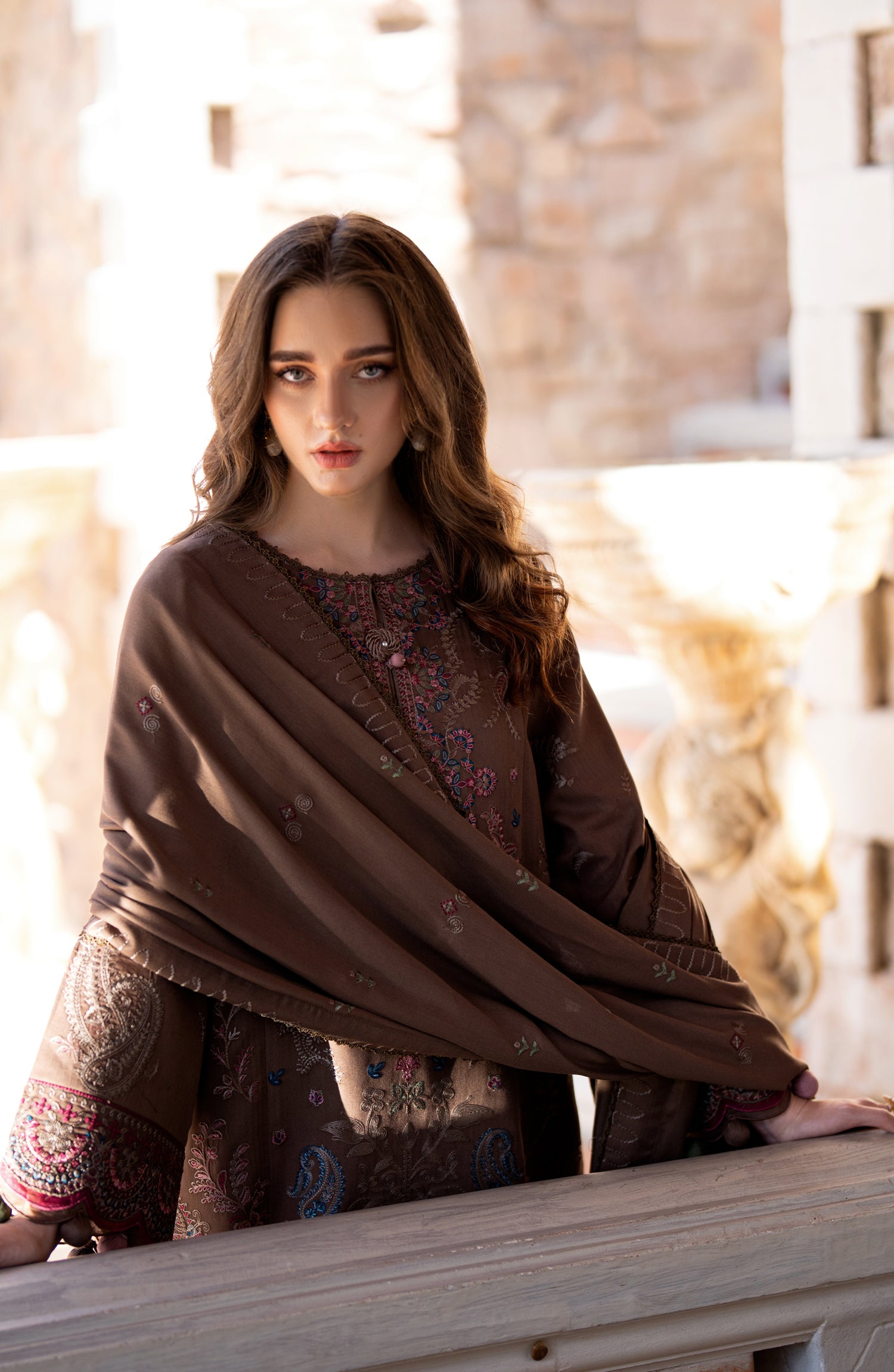 Florent Serenity Embroidered Marina Twill Unstitched 3 Piece Suit - 04 Tara - FL26SNT - Brown - Winter Collection