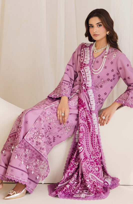 Peridot Embroidered Slub Linen Unstitched 3 Piece Suit - 597-A - PT26WT - Pink - Winter Collection
