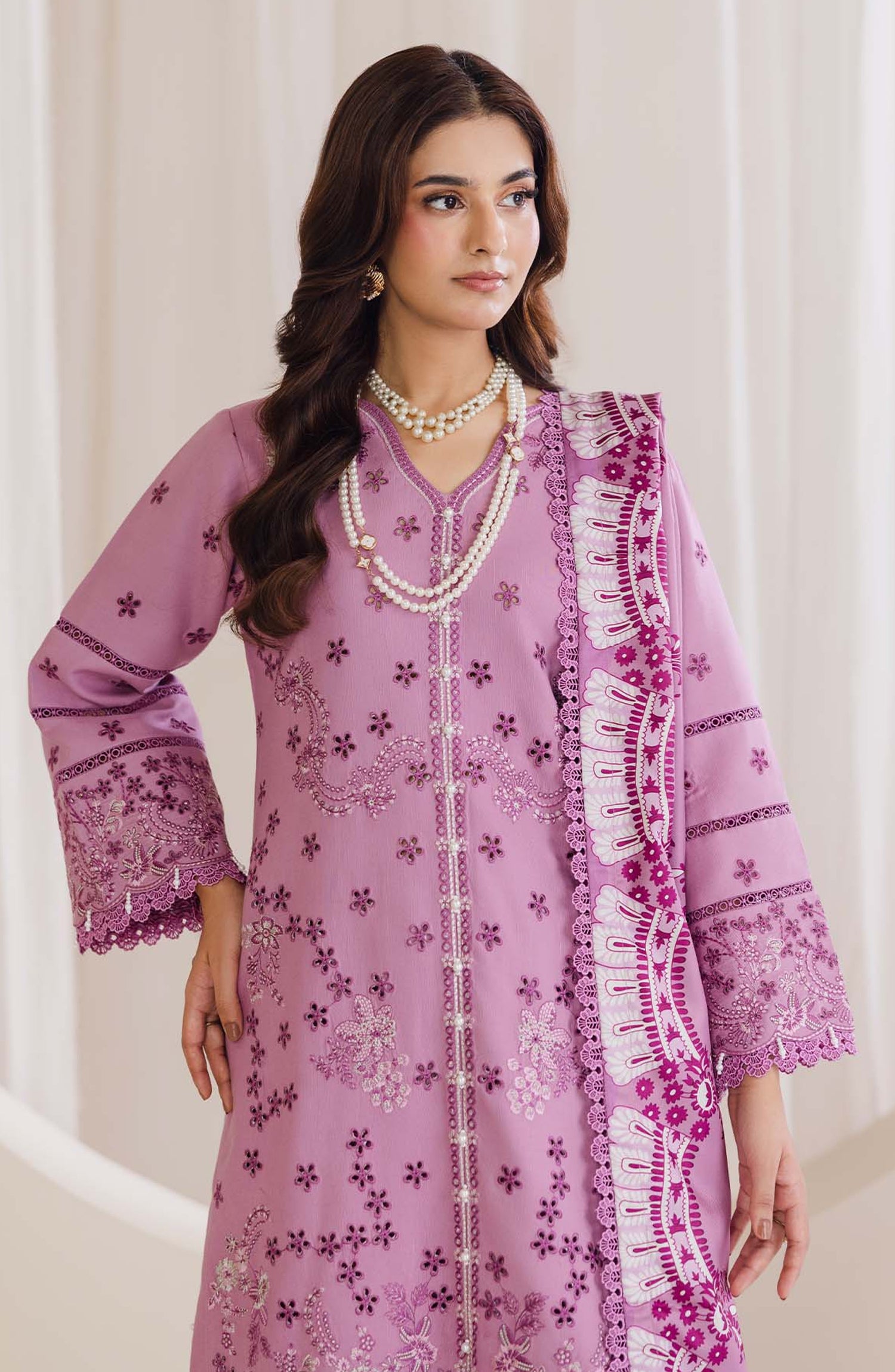 Peridot Embroidered Slub Linen Unstitched 3 Piece Suit - 597-A - PT26WT - Pink - Winter Collection