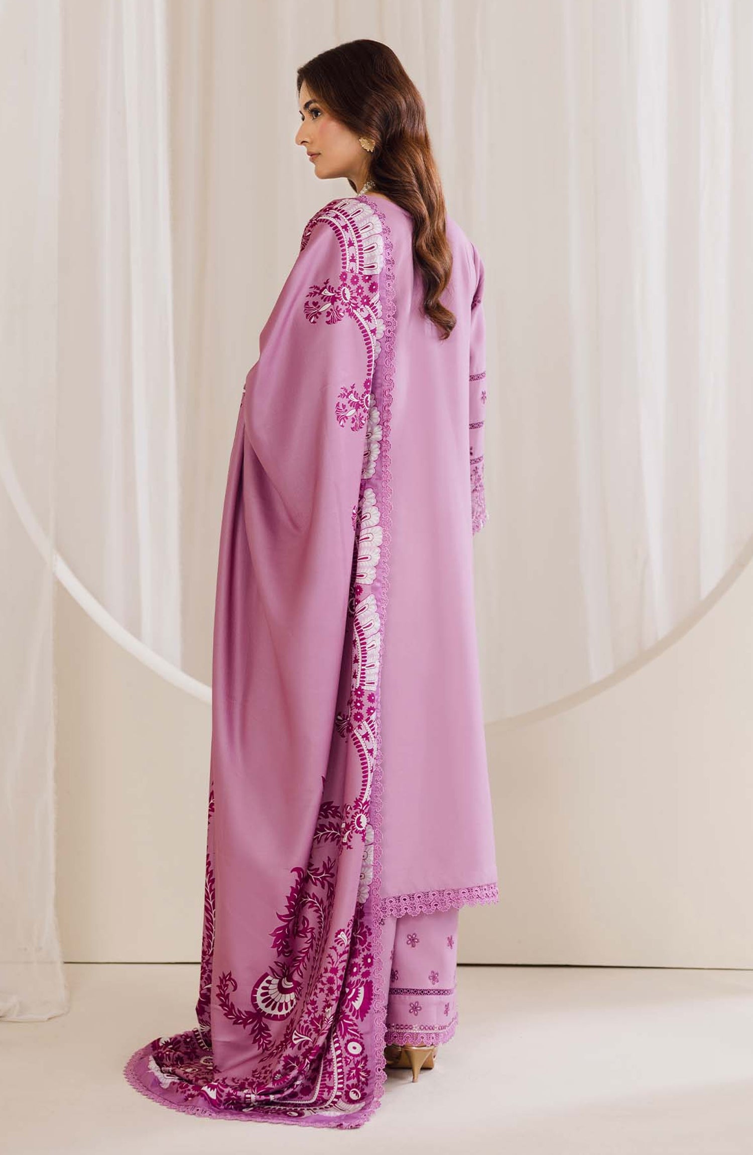 Peridot Embroidered Slub Linen Unstitched 3 Piece Suit - 597-A - PT26WT - Pink - Winter Collection