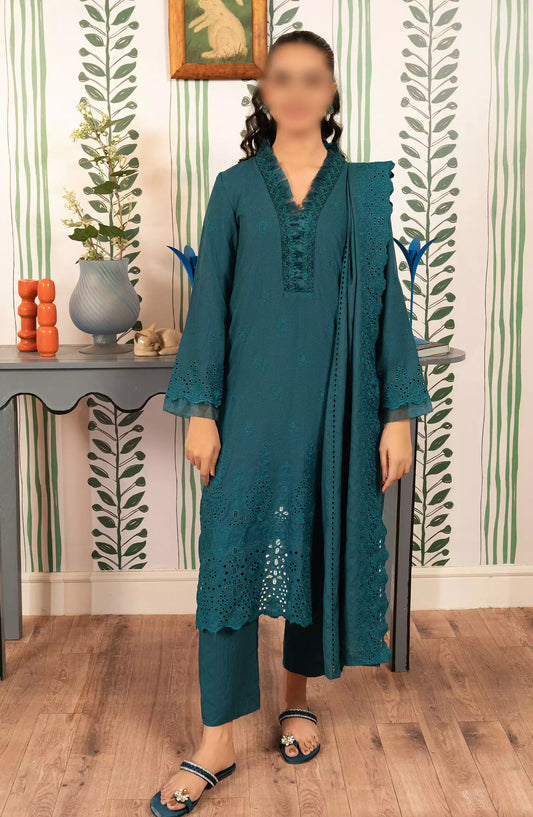 ELARA  Unstitched 3PC Linen Collection 2024 - 04-TEAL TEMPTATION