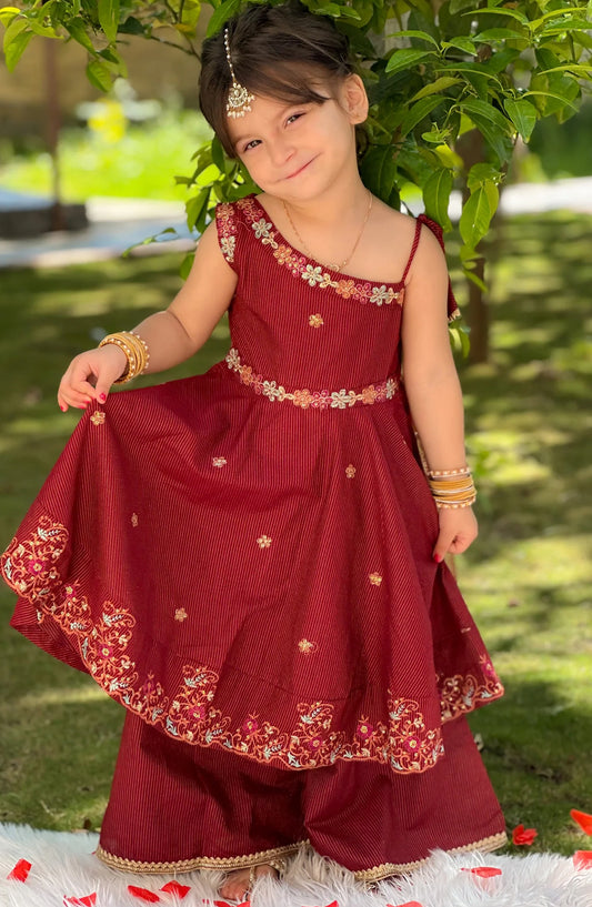 3 Piece Maysuri Red Embroidered Frock - 10710-Mar - MOD26MT - Festive Collection