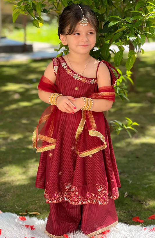 3 Piece Maysuri Red Embroidered Frock - 10710-Mar - MOD26MT - Festive Collection