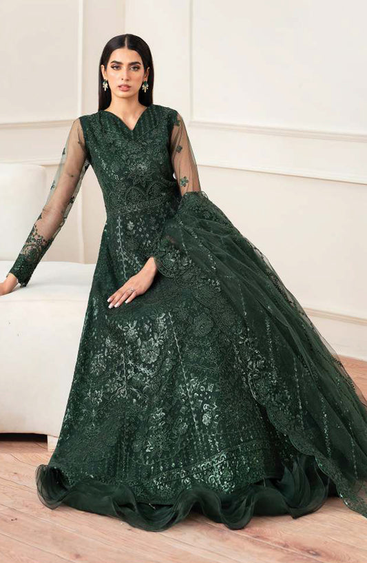 Farasha Luxury Essence Formals Embroidered Net Unstitched 3 Piece Suit - Emerald Muse - FSH25EF - Green - Festive Collection