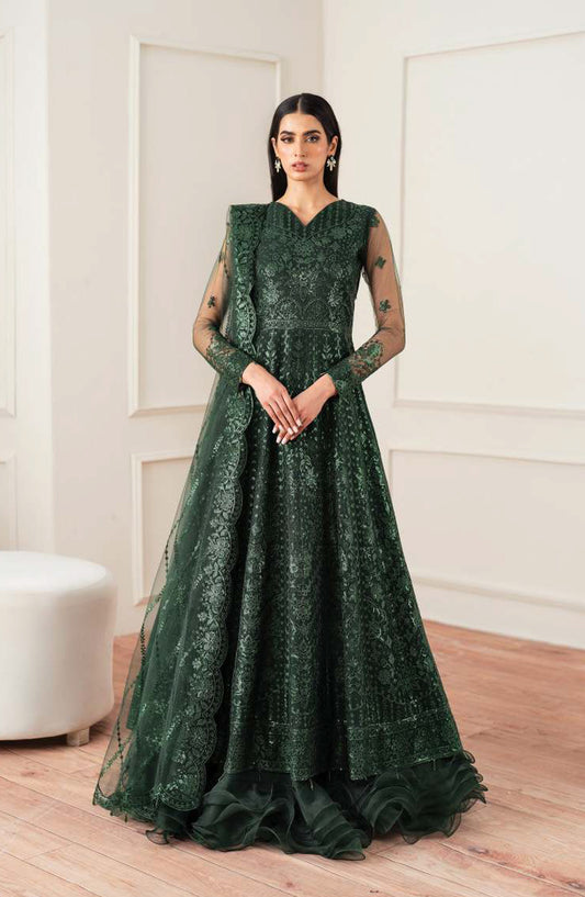 Farasha Luxury Essence Formals Embroidered Net Unstitched 3 Piece Suit - Emerald Muse - FSH25EF - Green - Festive Collection
