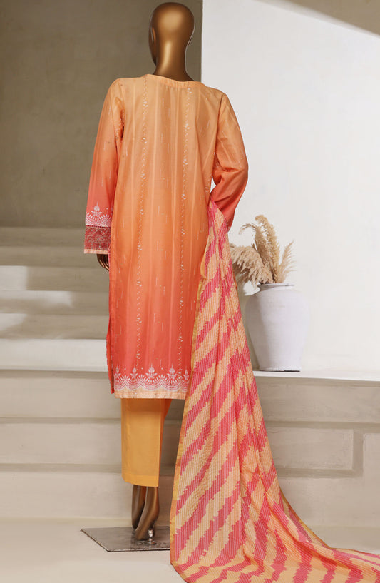 Ombre by HZ Textile Embroidered Lawn Stitched 3 Piece Suit - HZ25OMB - PSJ-028 - Peach Pink - Summer Collection