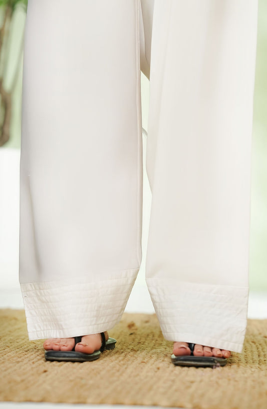 Amna Khadija Boski Linen Farshi Shalwar - AM25TR - 04 - White - Casual Collection