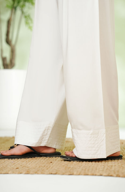 Amna Khadija Boski Linen Farshi Shalwar - AM25TR - 04 - White - Casual Collection