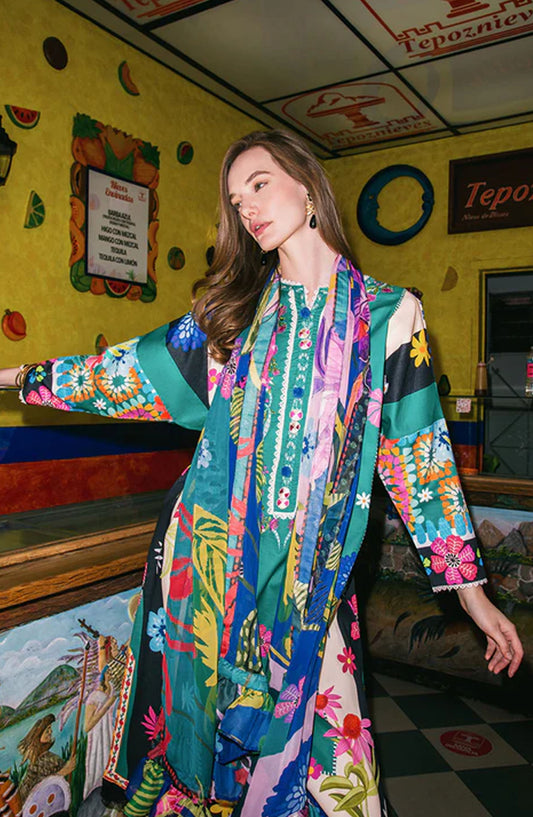 Hemline by Mushq Embroidered Lawn Unstitched 3 Piece Suit - Water Dancers - MQ25LDHP - Blue - Summer Collection