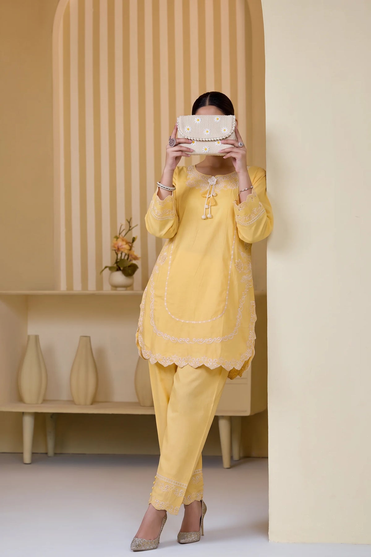 Mulaqaat By Amna Khadija Embroidered Cotton Stitched 2 Piece Co-Ord Set - AKMEC-13 - AM26MULQD3 - Yellow - Summer Collection