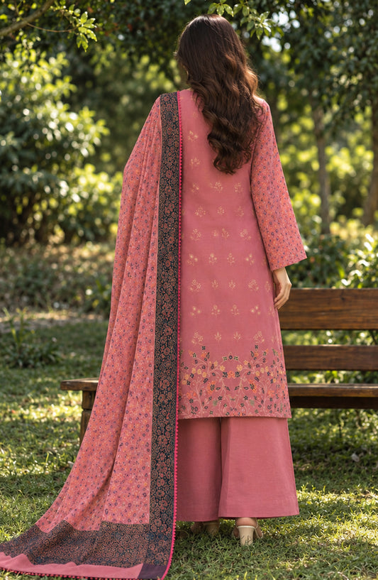 Aveline by Amna Khadija Winter Dyed Wool Printed Unstitched 3 Piece Suit - AKAW-04 - AM26AWE - Pink - Winter Collection
