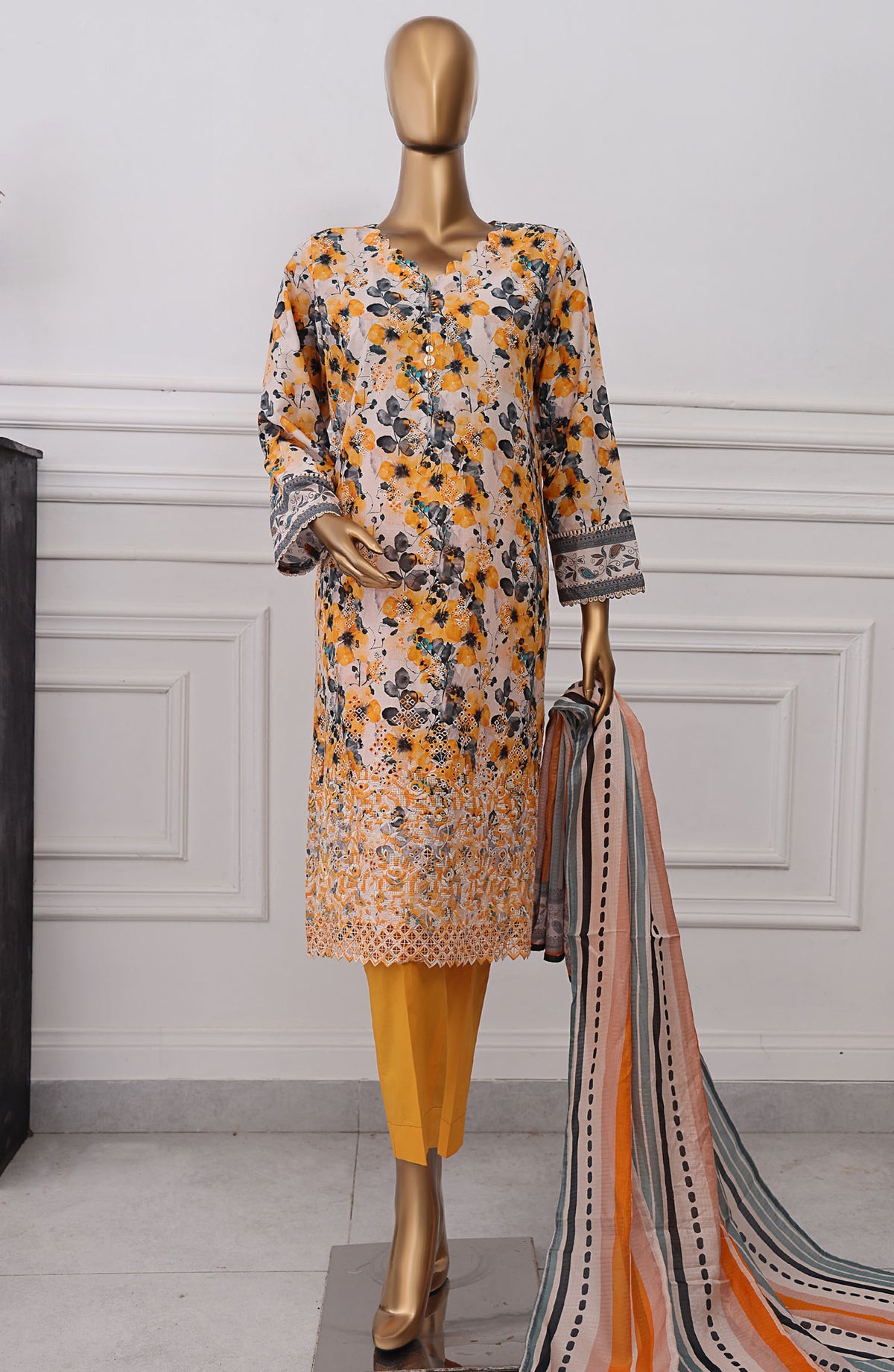 Anmol by HZ Textile Chikankari Lawn Unstitched 3 Piece Suit - ACE-1076 - HZ25ACE - Mustard - Summer Collection