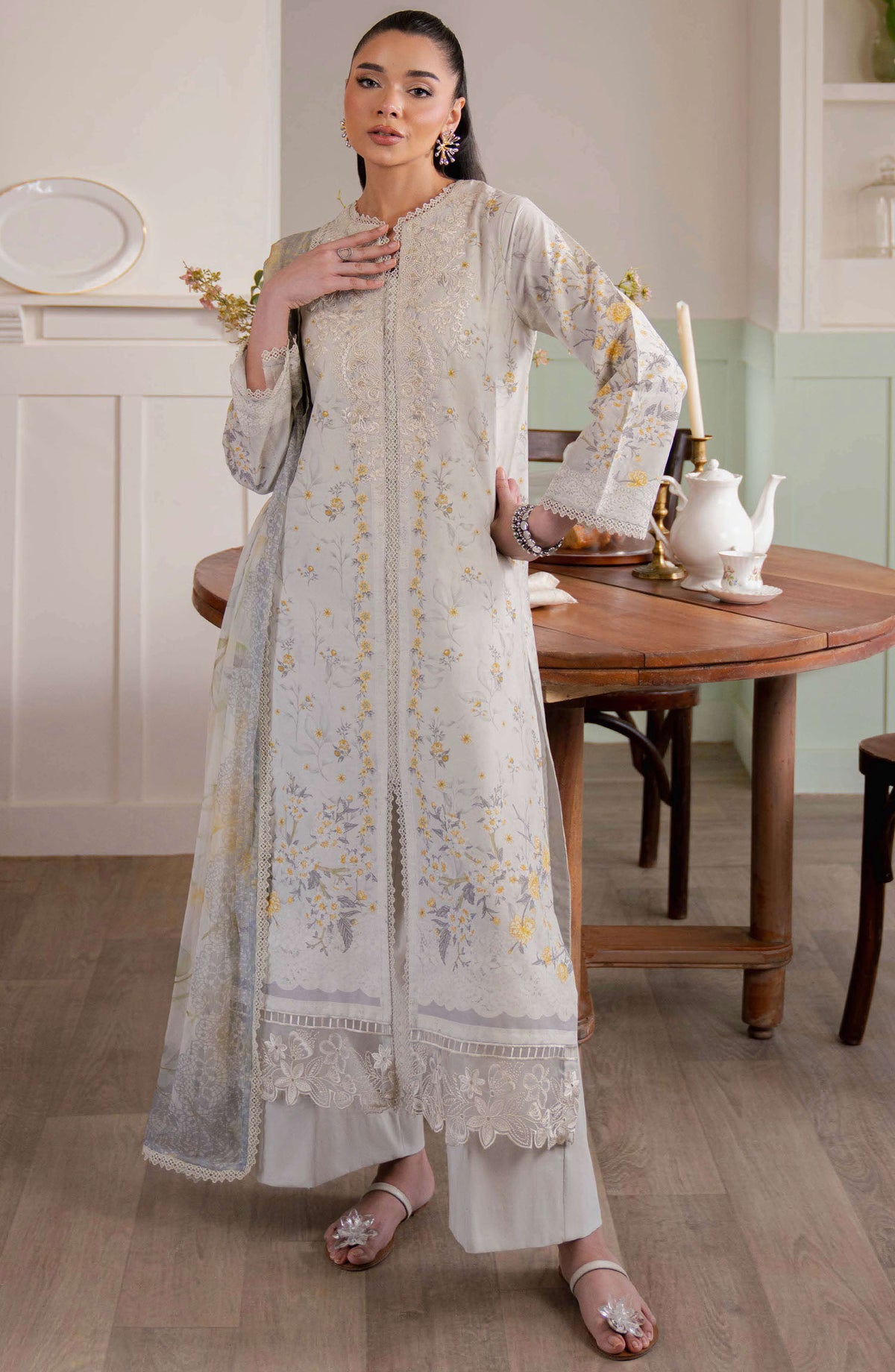 Neeshay Embroidered Lawn Unstitched 3 Piece Suit - Cloud Veil - NSH25SL2 - Grey - Summer Collection