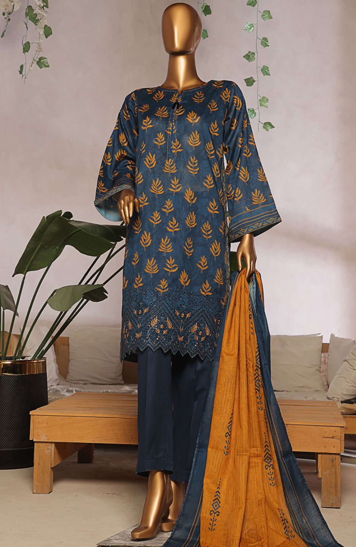 Aashkaaar by HZ Textile Embroidered Lawn Stitched 3 Piece Suit - EPL-3P-004 - HZ25ASHV5 - Blue - Summer Collection