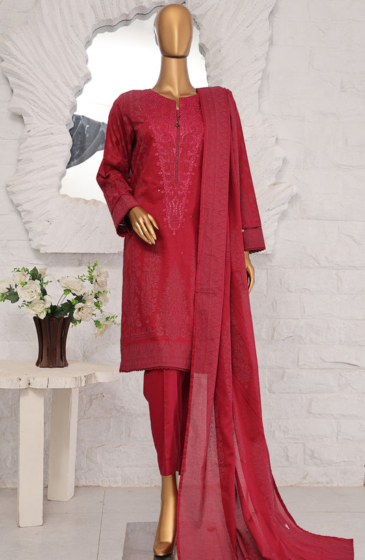 HZ Textile Embroidered Lawn Unstitched 3 Piece Suit - ES-13 - HZ25EESL - Red - Summer Collection