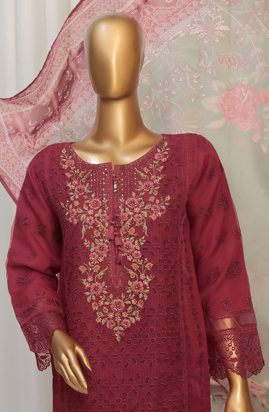 Falsafaa by HZ Textile Embroidered Organza Stitched 3 Piece Suit - HZK-177 Red - HZ25FHZKV6 - Red - Festive Collection