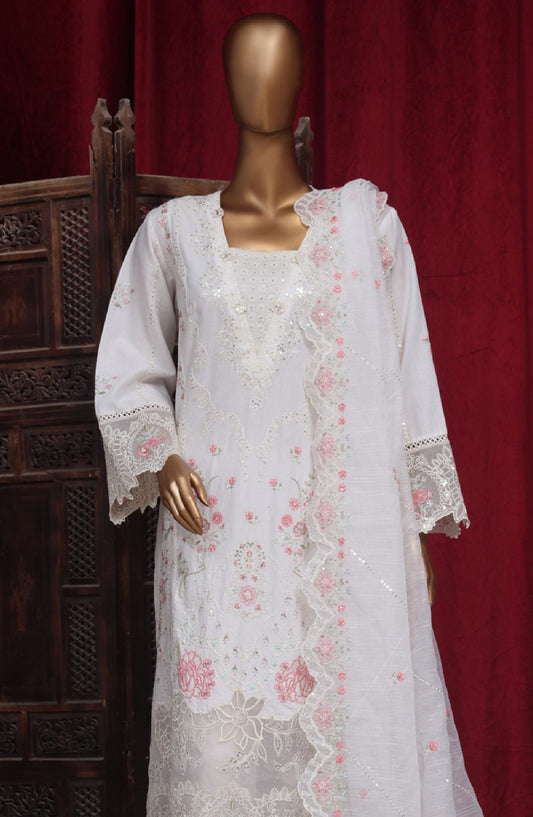 Bin Saeed Embroidered Cotton Stitched 3 Piece Suit - LF-100 - BS25PCV3 - White - Summer Collection
