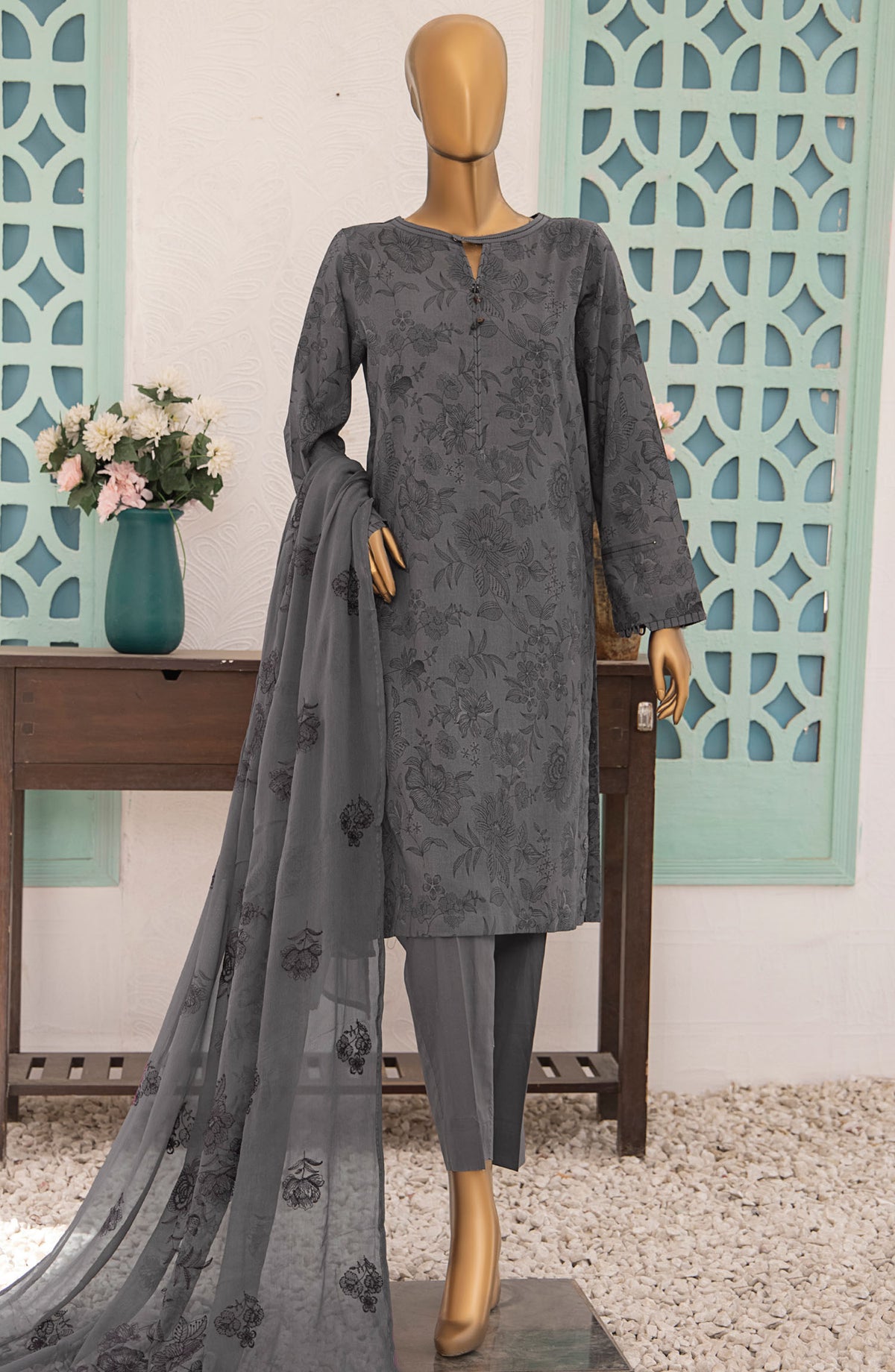 HZ Textile Printed Lawn Unstitched 3 Piece Suit - MBE-1023 - HZ25MEBE - Grey - Summer Collection
