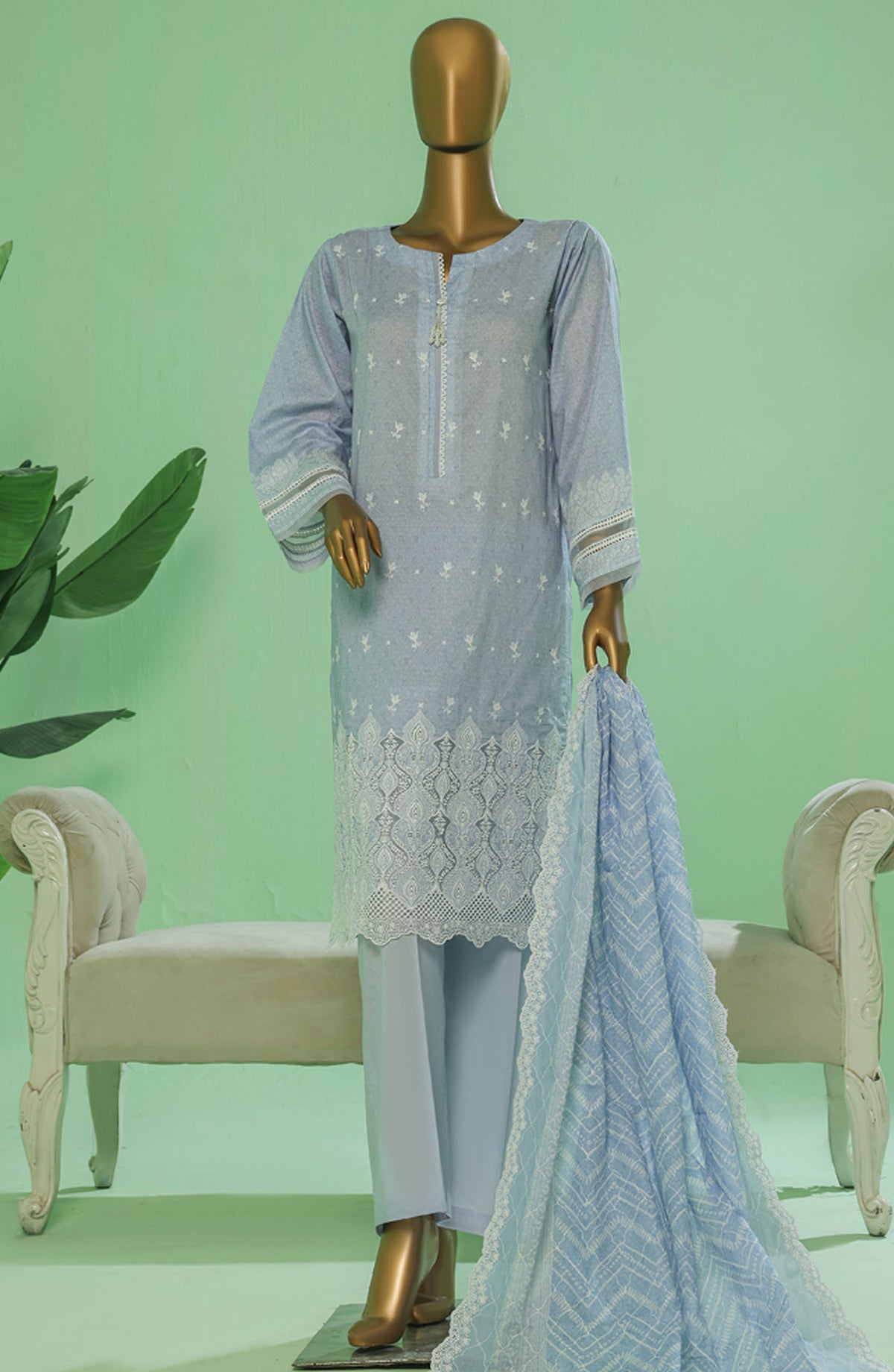 HZ Textile Chikankari Lawn Stitched 3 Piece Suit - PEC-3P-052 Lavender - HZ25PTKV3 - Purple - Eid Collection