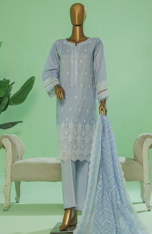 HZ Textile Chikankari Lawn Stitched 3 Piece Suit - PEC-3P-052 Lavender - HZ25PTKV3 - Purple - Eid Collection