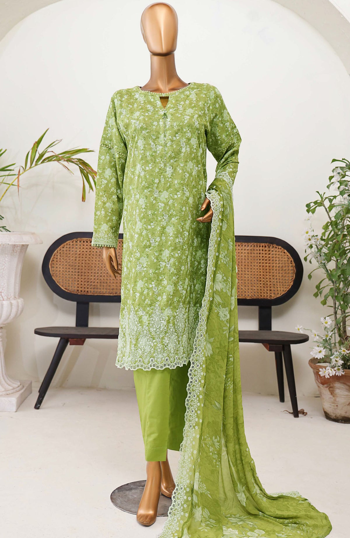 HZ Textile Chikankari Lawn Unstitched 3 Piece Suit - PEC-970 - HZ25PEC - Green - Summer Collection