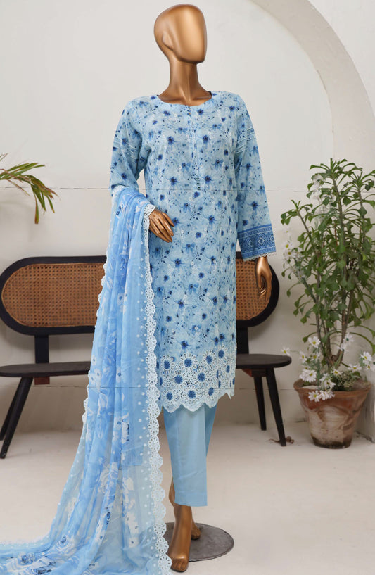 HZ Textile Chikankari Lawn Unstitched 3 Piece Suit - PEC-971 - HZ25PEC - Blue - Summer Collection