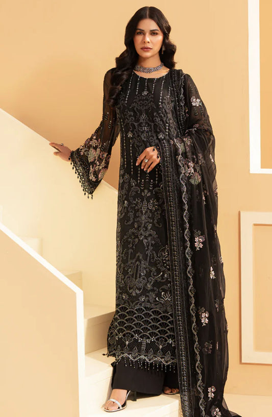 Nikhaar by Lavish Premium Embroidered Chiffon Unstitched 3 Piece Suit - Raisin Black - LP25NIK - Black - Formal Collection