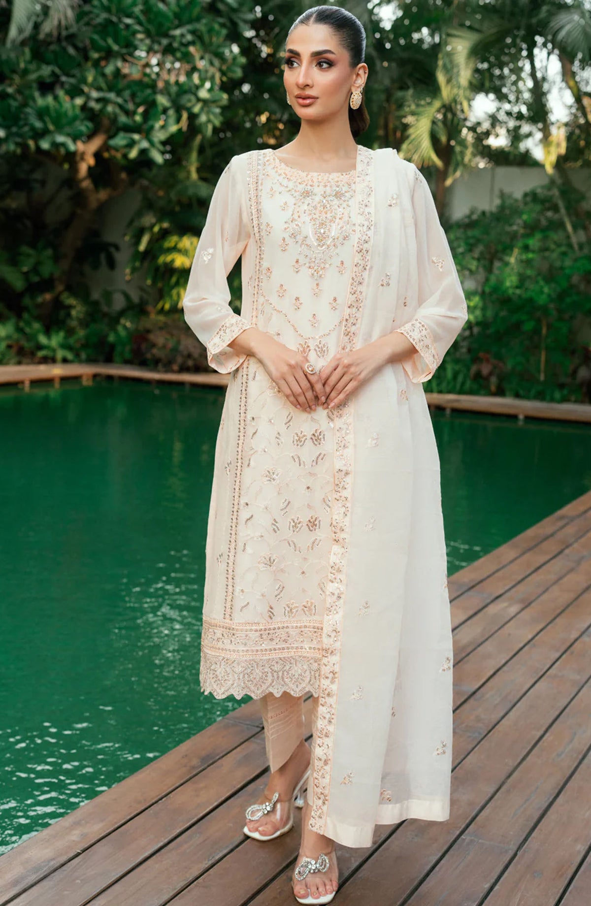 Morbagh by Shamooz Embroidered Chiffon Stitched 3 Piece Suit - Sem-0837 - SMZ25MFC - Off White - Festive Collection
