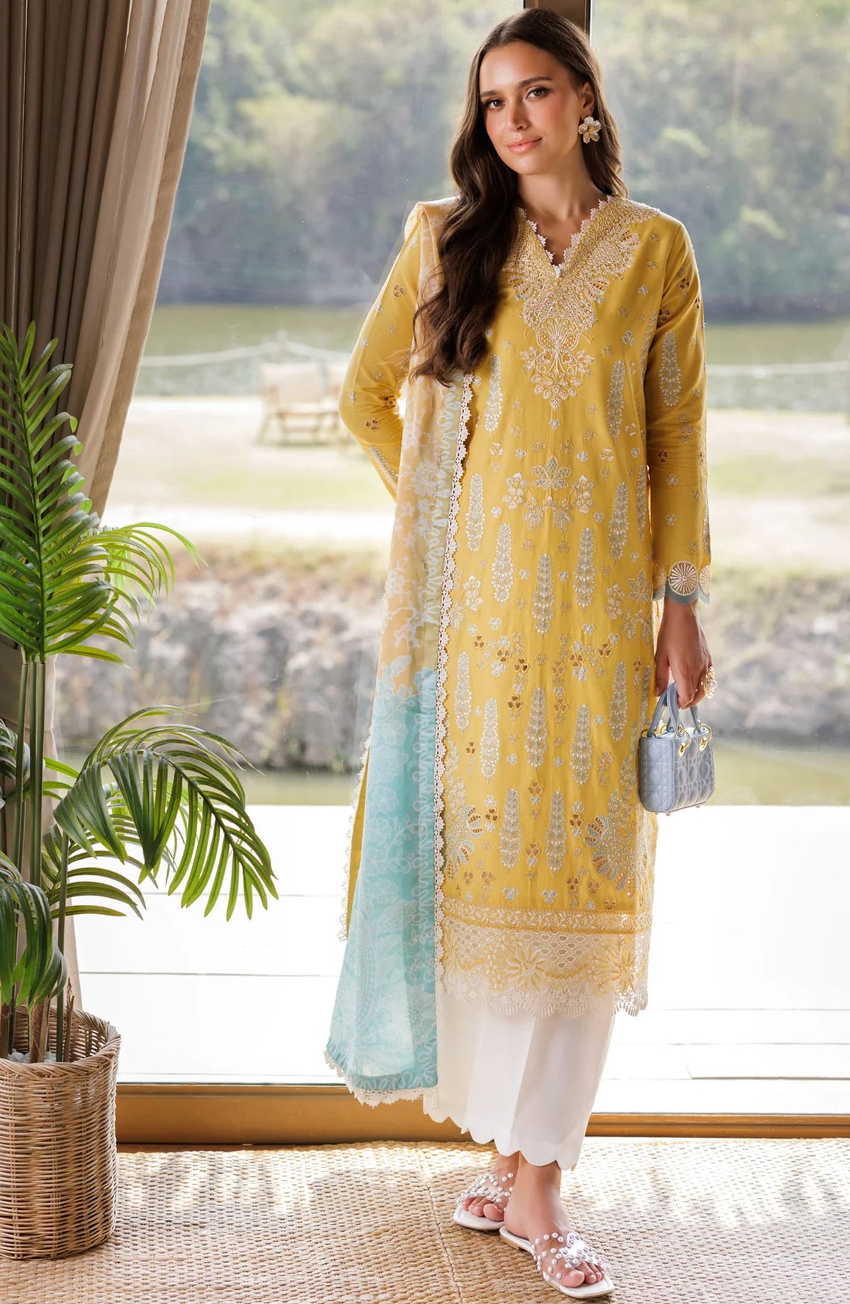 Xenia Embroidered Lawn Unstitched 3 Piece Suit - Sinsead - XF25LL - Yellow - Summer Collection