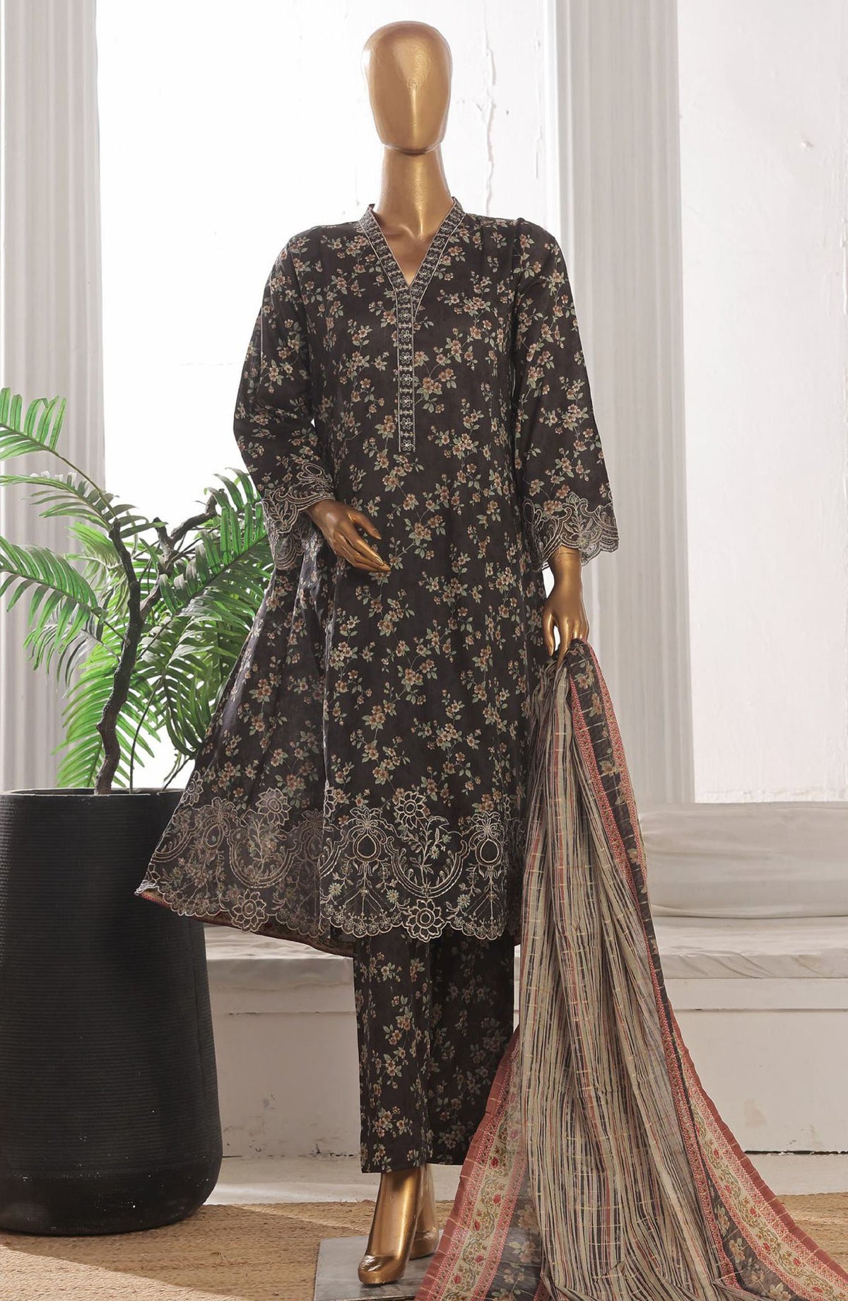 Bin Saeed Embroidered Lawn Stitched 3 Piece Frock - SM-628 - BS25LFV3 - Black - Summer Collection