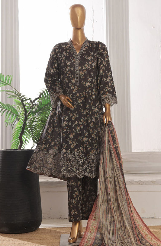 Bin Saeed Embroidered Lawn Stitched 3 Piece Frock - SM-628 - BS25LFV3 - Black - Summer Collection