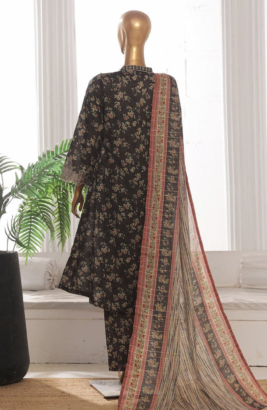 Bin Saeed Embroidered Lawn Stitched 3 Piece Frock - SM-628 - BS25LFV3 - Black - Summer Collection