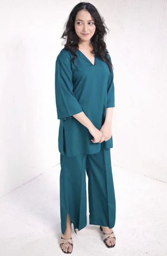 Zauk Casual Georgette 2 Piece Suit - Teal Green - ZK25CC - Blue - Casual Collection