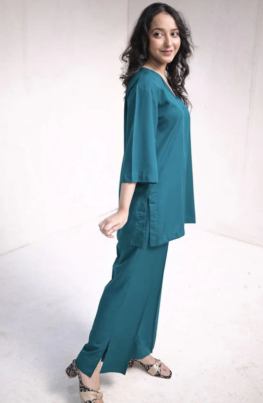 Zauk Casual Georgette 2 Piece Suit - Teal Green - ZK25CC - Blue - Casual Collection