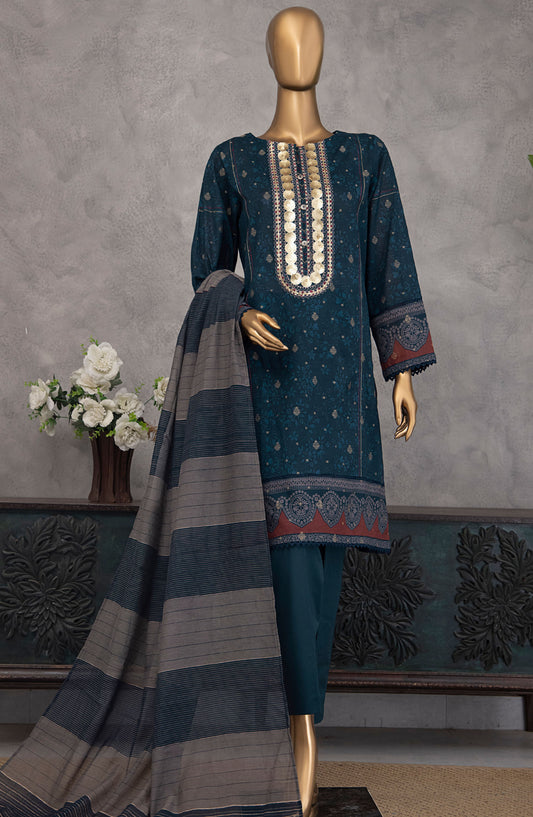 HZ Textile Embroidered Jacquard Unstitched 3 Piece Suit - TJS-1208 - HZ25TJS - Blue - Casual Collection