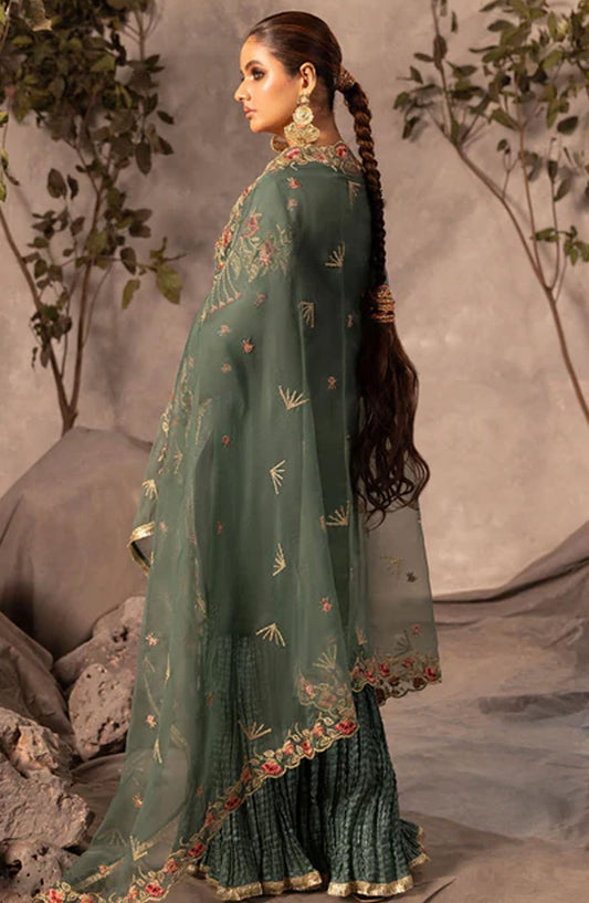 Abrish By Diara Couture Embroidered Organza Stitched 3 Piece Suit - UA-05 Rafia - DC25AB - Green - Formal Collection