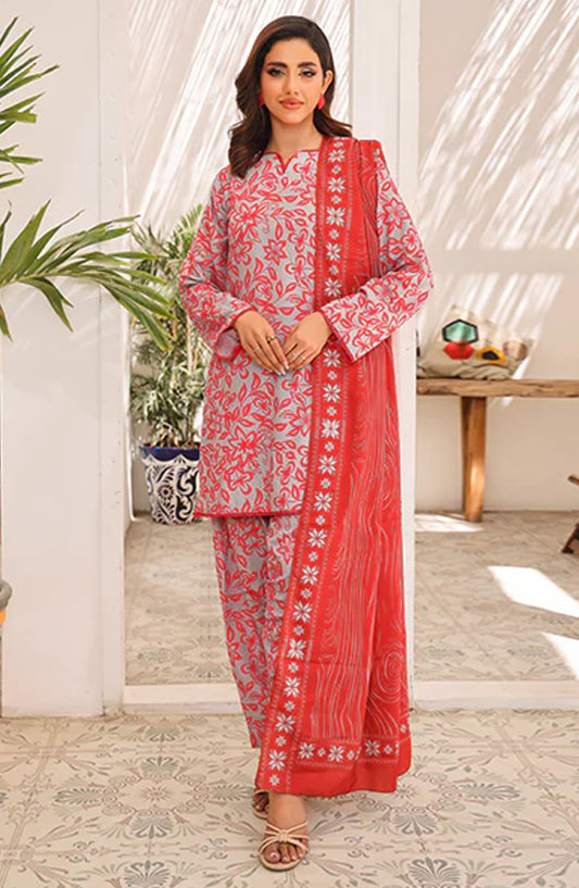 Bloom by Nazmina Printed Lawn Stitched 3 Piece Suit - Verdant Muse (LD-53) - NZM25BLV2 - Red - Summer Collection