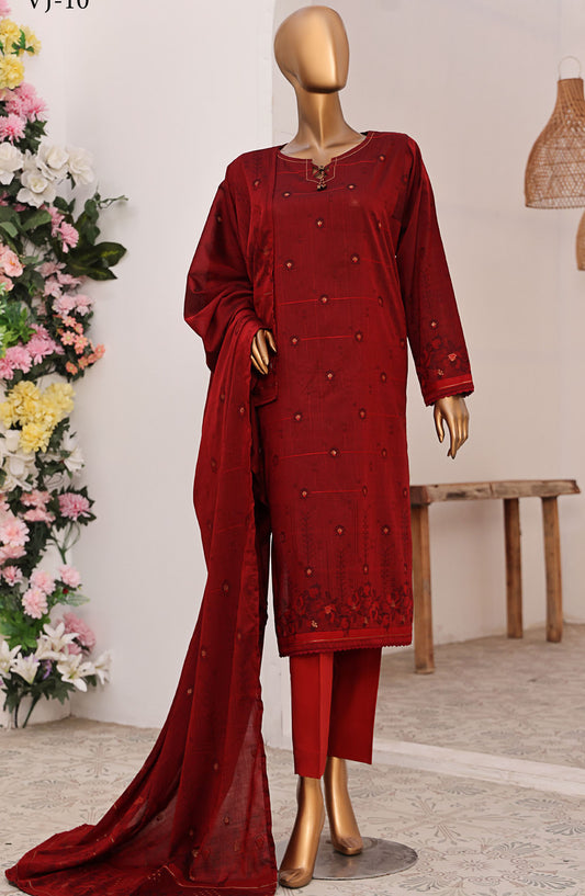 Valencia by HZ Textile Printed Jacquard Unstitched 3 Piece Suit - VJ-10 - HZ25VJ - Red - Summer Collection