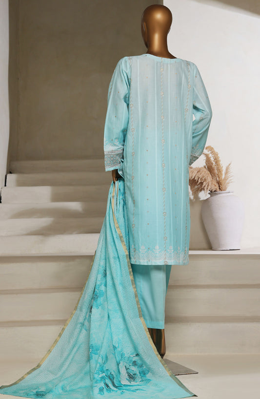 Ombre by HZ Textile Embroidered Lawn Stitched 3 Piece Suit - HZ25OMB - PSJ-031 - Pastel Blue - Summer Collection