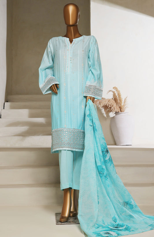Ombre by HZ Textile Embroidered Lawn Stitched 3 Piece Suit - HZ25OMB - PSJ-031 - Pastel Blue - Summer Collection
